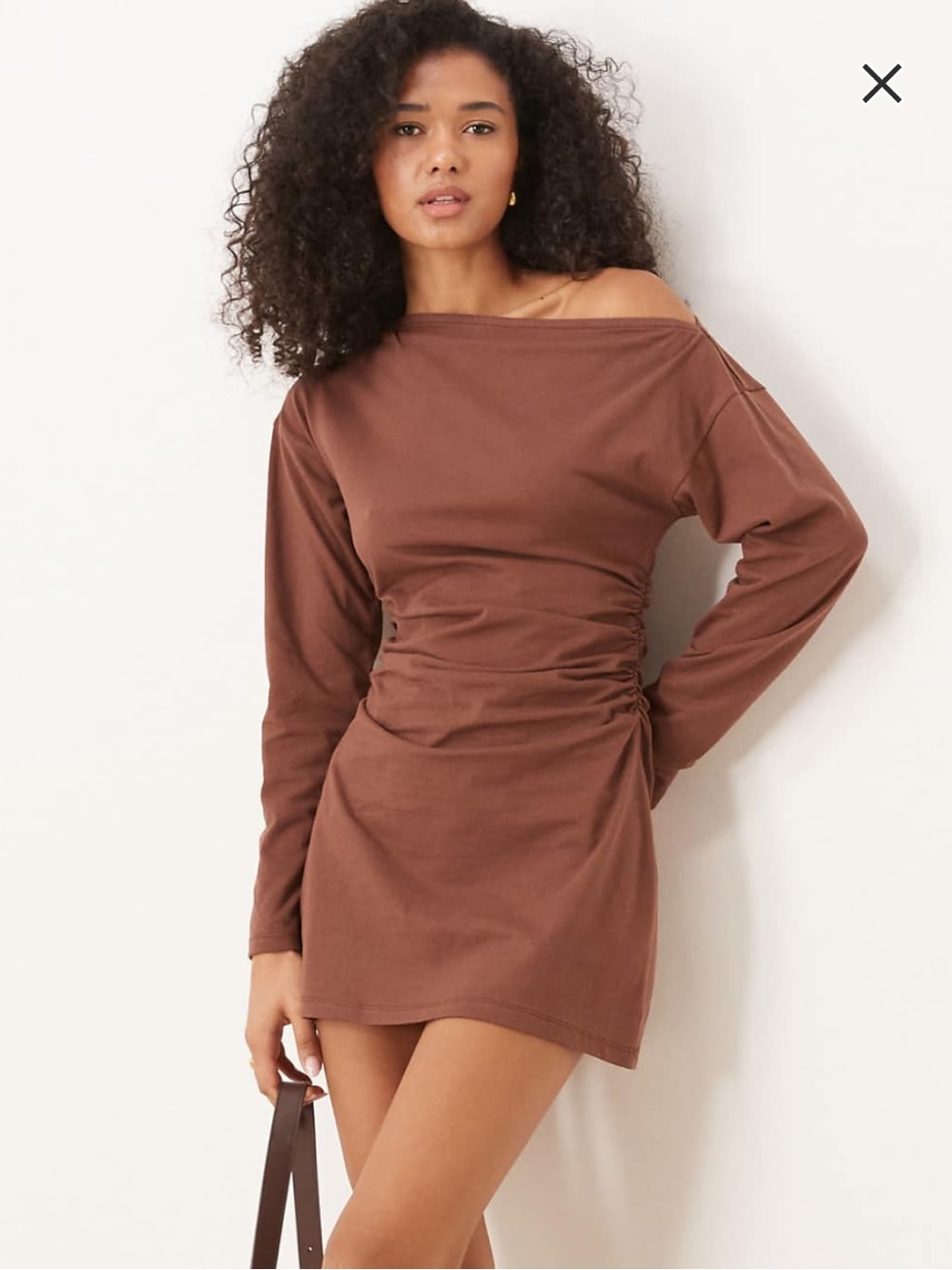 ASOS Brown Long Sleeve Draped Dress